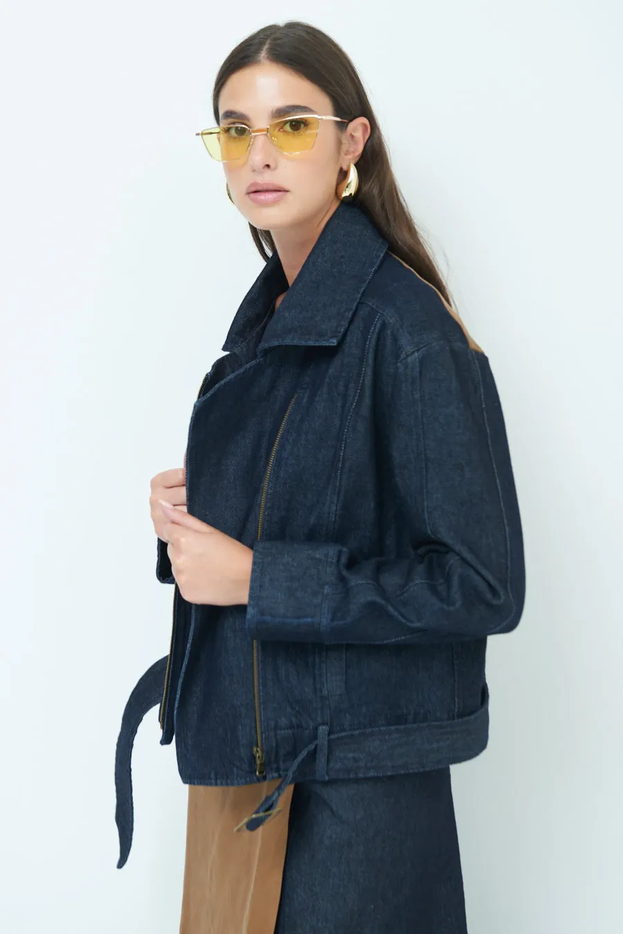 Asymmetric zip denim jacket wholesale