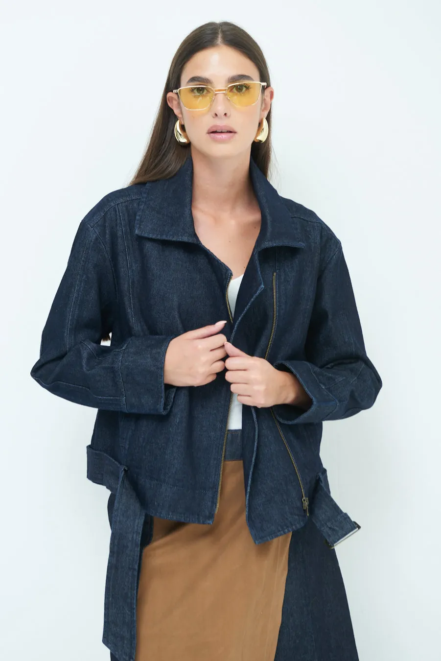 Asymmetric zip denim jacket wholesale