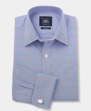 Blue Cotton Prince of Wales Check Classic Fit Formal Shirt - Double Cuff