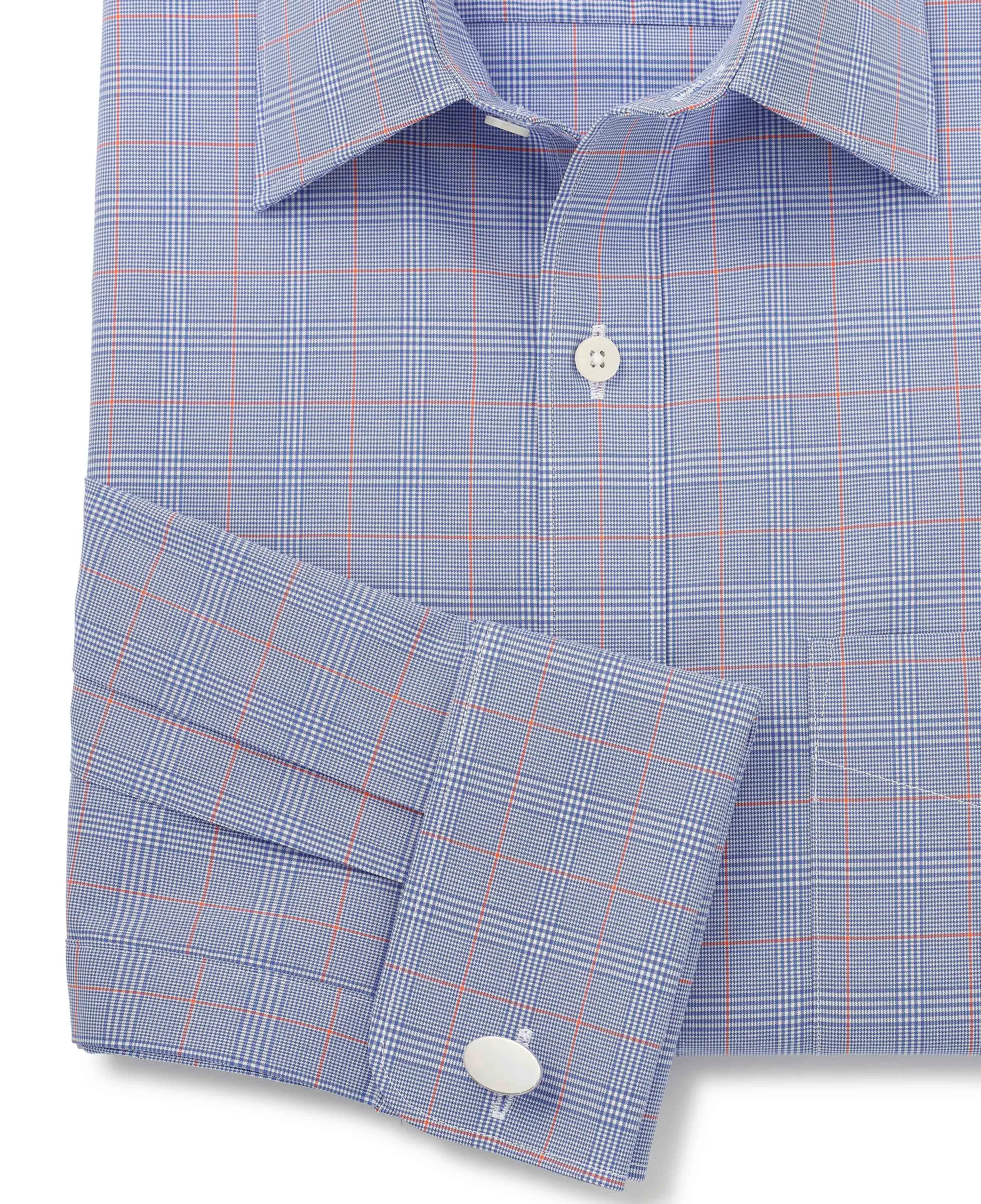 Blue Cotton Prince of Wales Check Classic Fit Formal Shirt - Double Cuff