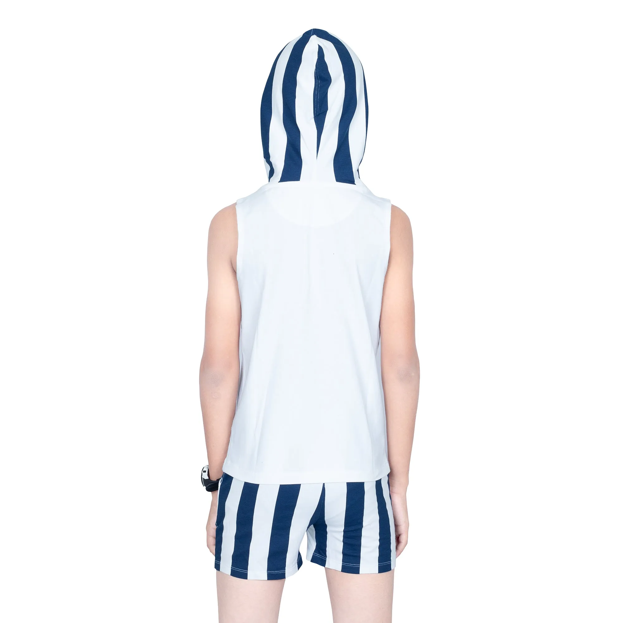 Boys Navy White Summer Hoodie & Shorts Set