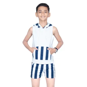 Boys Navy White Summer Hoodie & Shorts Set