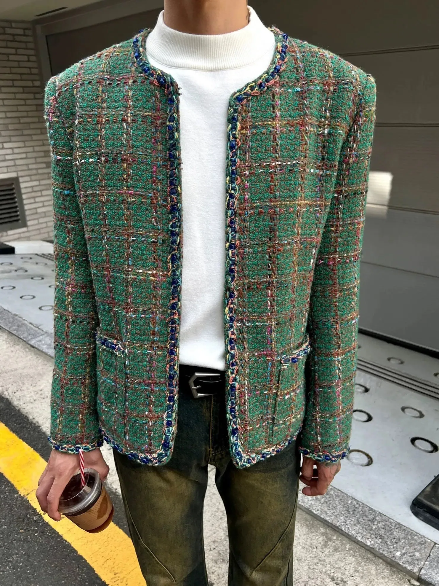 Braided Plaid Tweed Jacket