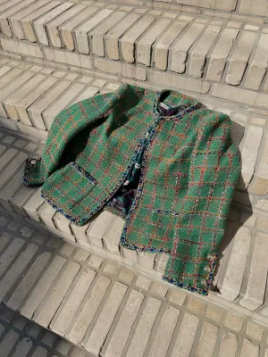 Braided Plaid Tweed Jacket