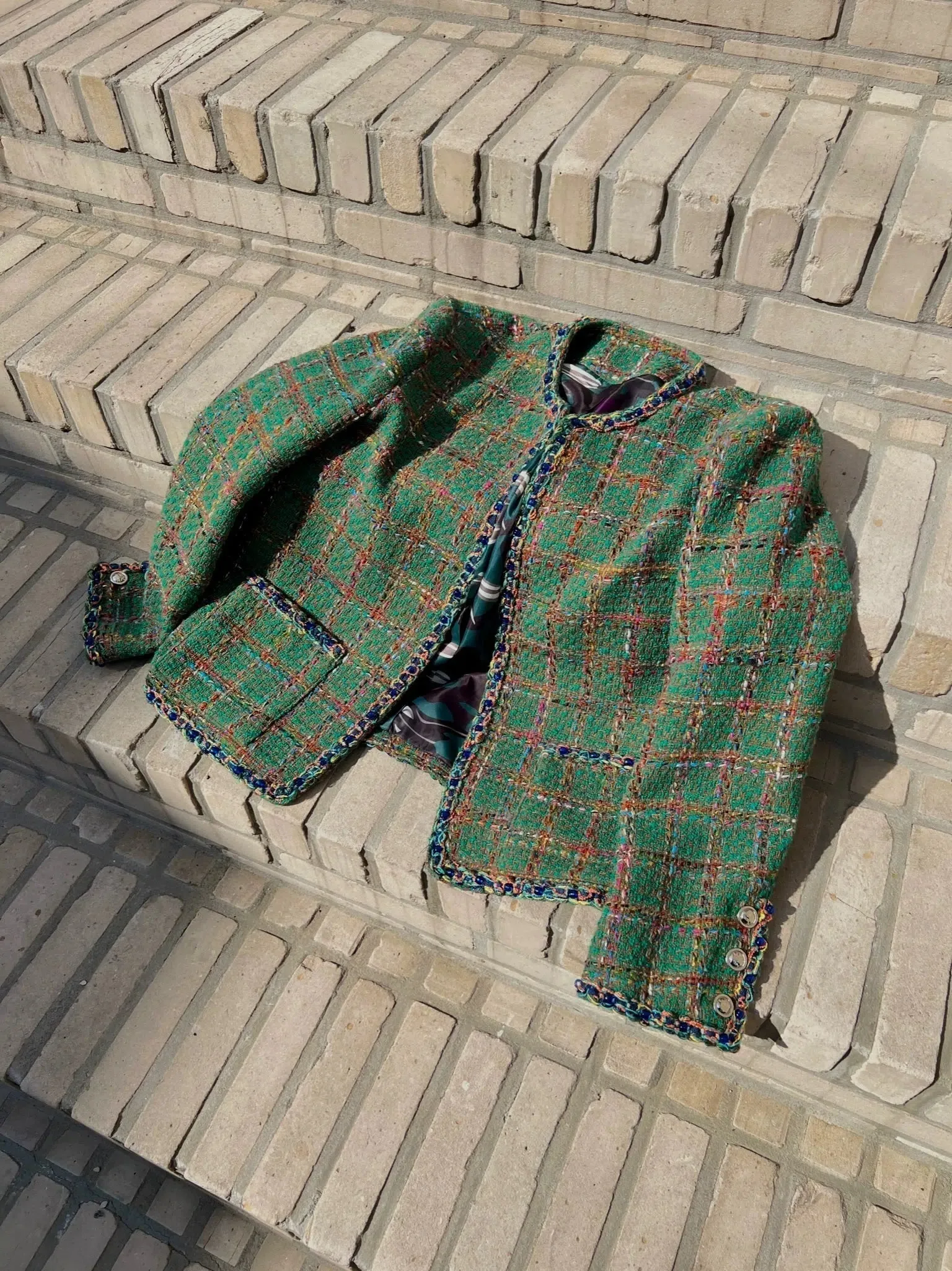 Braided Plaid Tweed Jacket