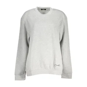 Cavalli Class Chic Gray Embroidered Crew Neck Sweatshirt