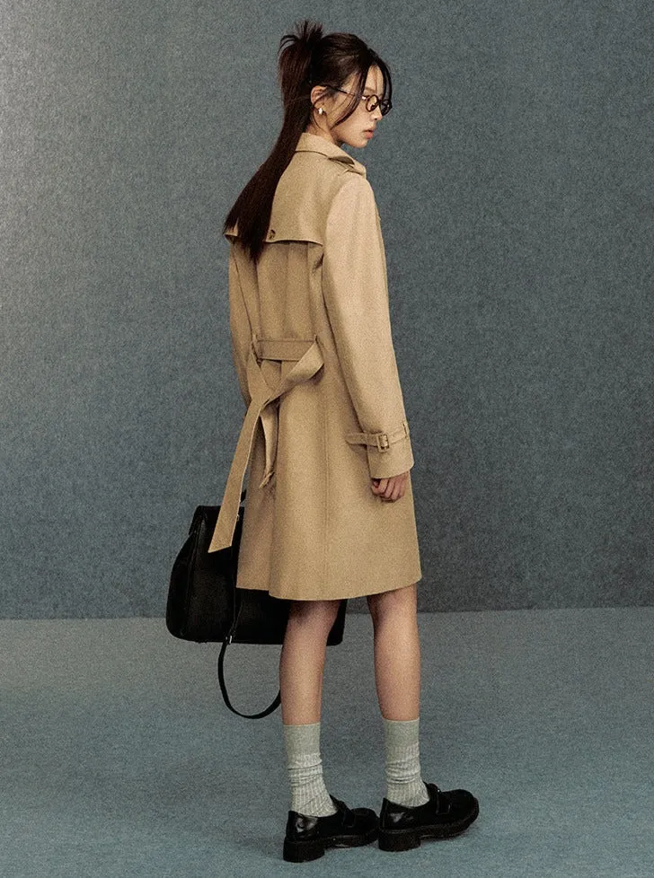 Classic Double-Breasted Trench Coat: Elegant Belted Outerwear for Women