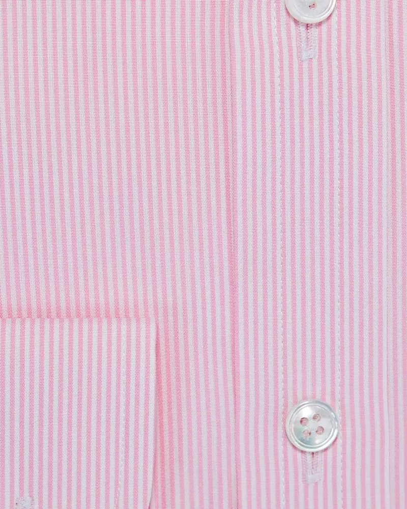 Classic Fit Pink Bengal Stripe Cotton Poplin Shirt with Classic Collar & Two Button Cuff