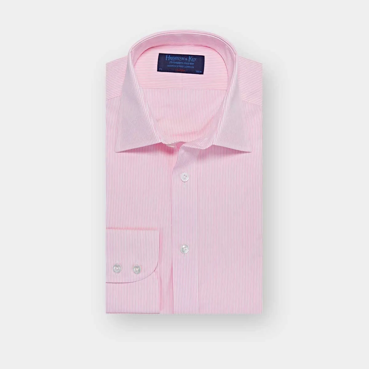 Classic Fit Pink Bengal Stripe Cotton Poplin Shirt with Classic Collar & Two Button Cuff