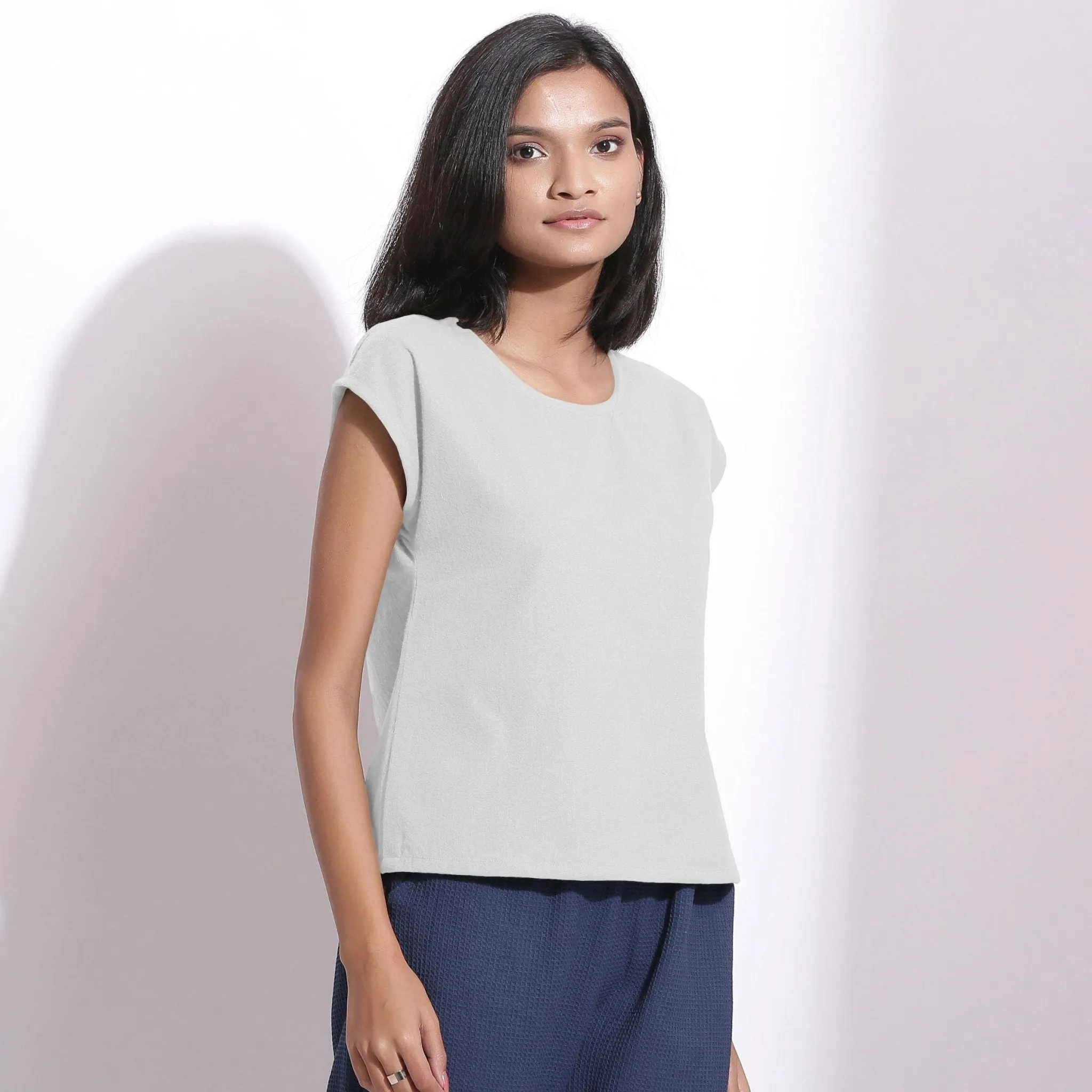 Cloudy Grey Warm Cotton Flannel Essential Top