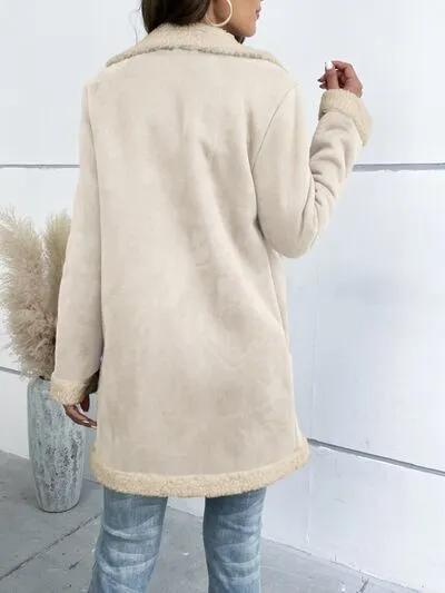 Contrast Button Up Lapel Collar Long Sleeve Coat