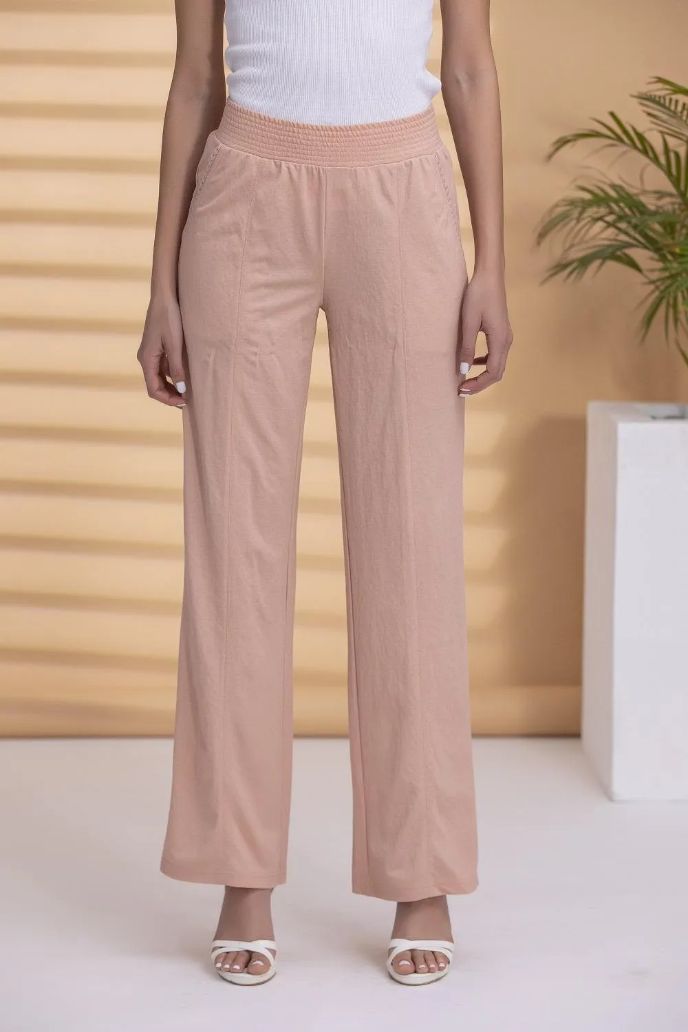 Esha Peach Modal Linen Relaxed Fit Pants for Women