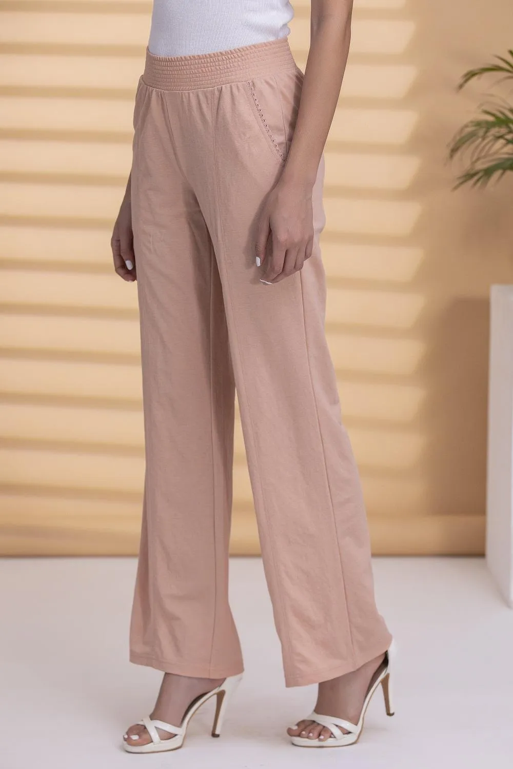 Esha Peach Modal Linen Relaxed Fit Pants for Women