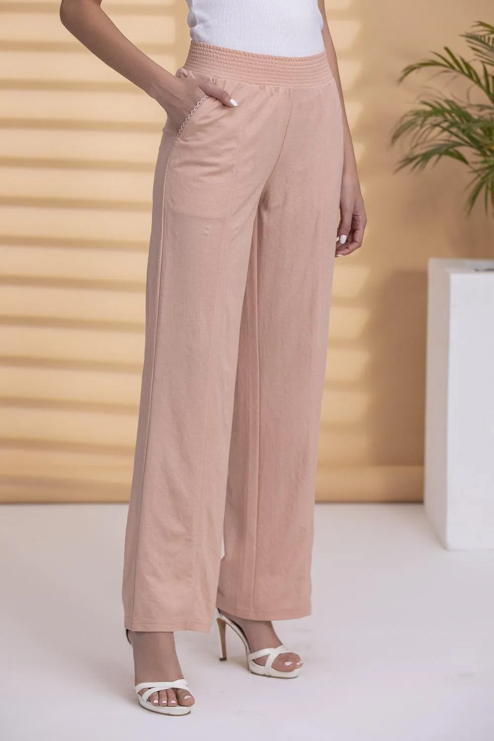 Esha Peach Modal Linen Relaxed Fit Pants for Women