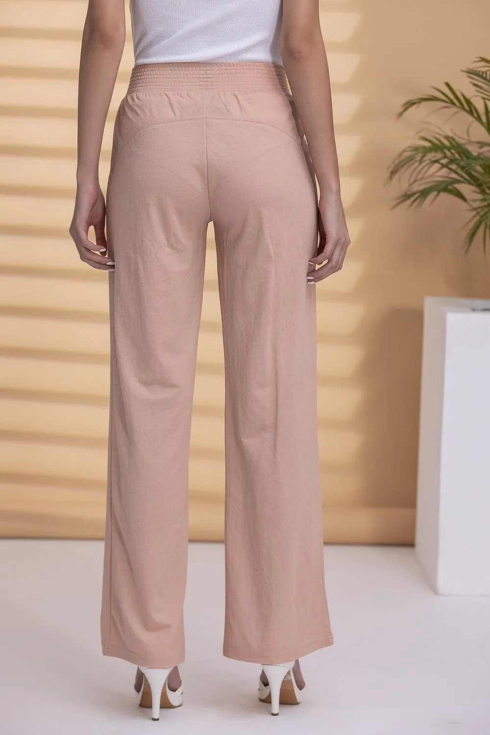 Esha Peach Modal Linen Relaxed Fit Pants for Women