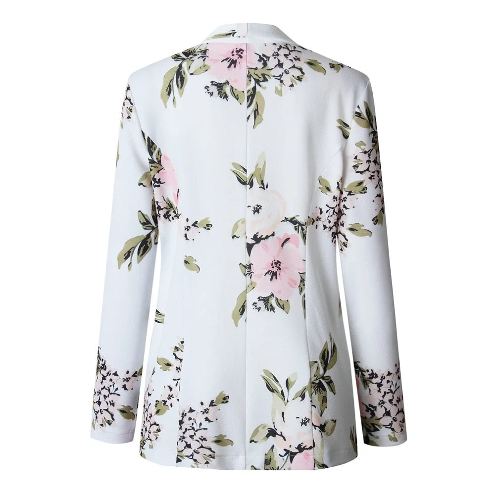 Floral Long Sleeve Notched Collar Coat For Female