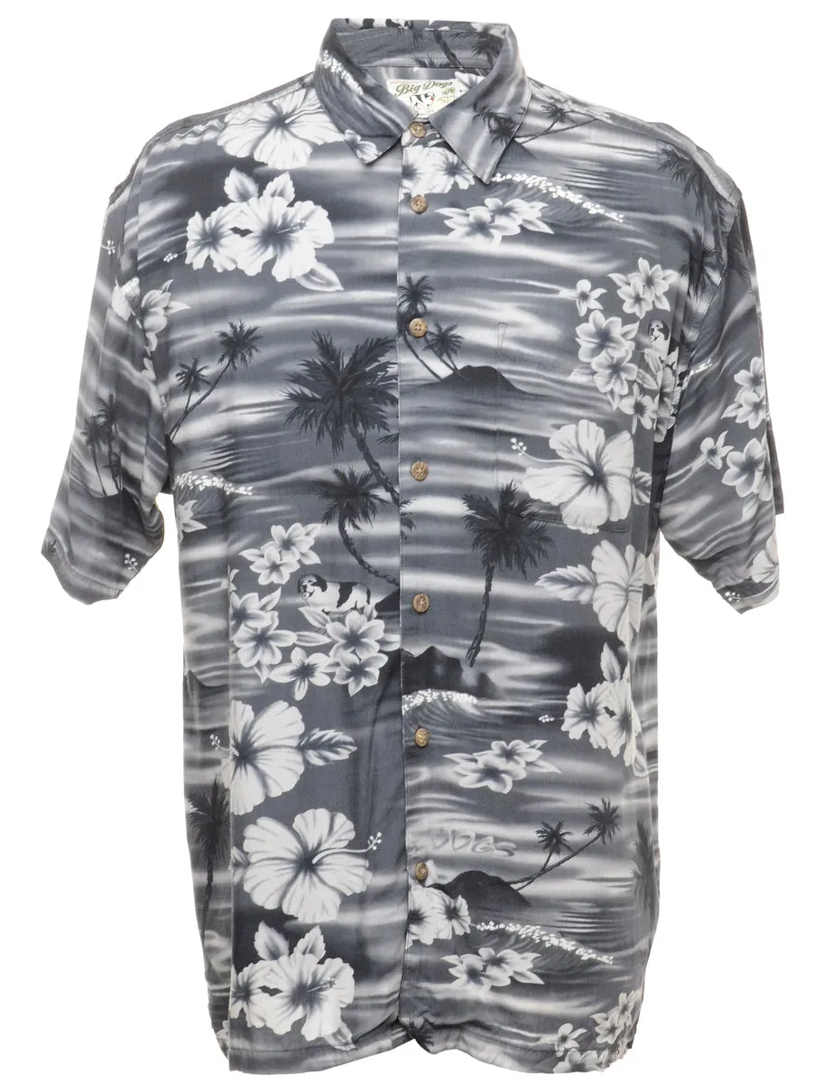 Floral Pattern Hawaiian Shirt - L