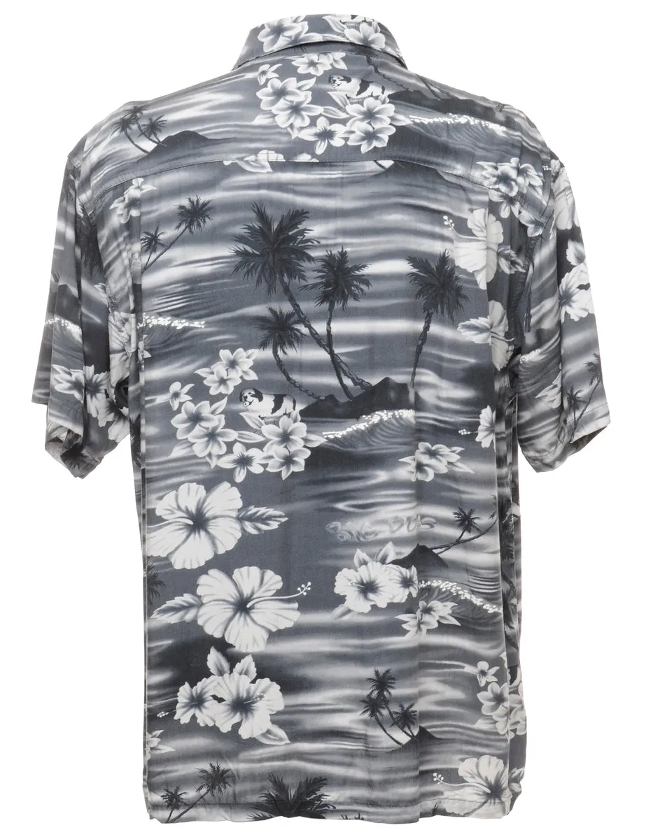 Floral Pattern Hawaiian Shirt - L