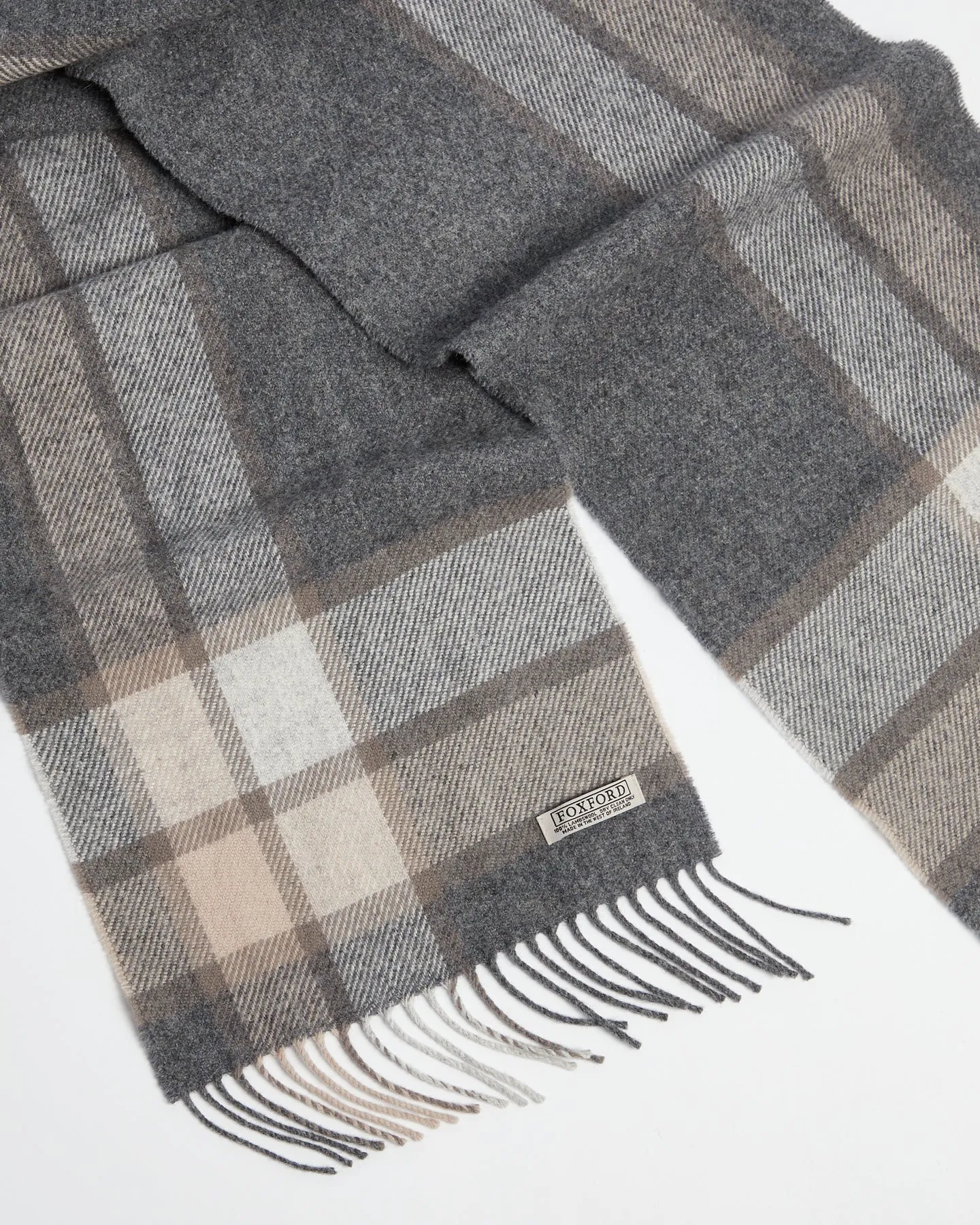 Foxford Grey Check Border Lambswool Scarf