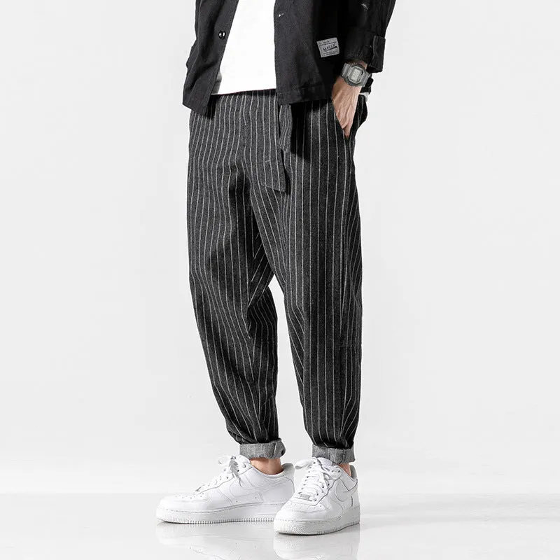 Japanese Style Loose-Fit Striped Pants