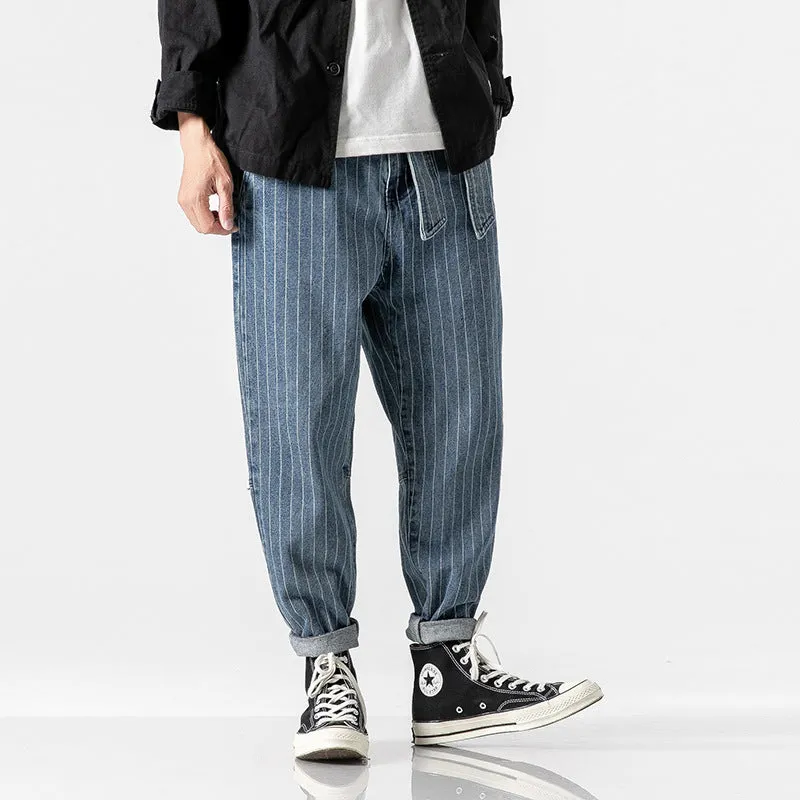 Japanese Style Loose-Fit Striped Pants