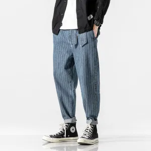 Japanese Style Loose-Fit Striped Pants