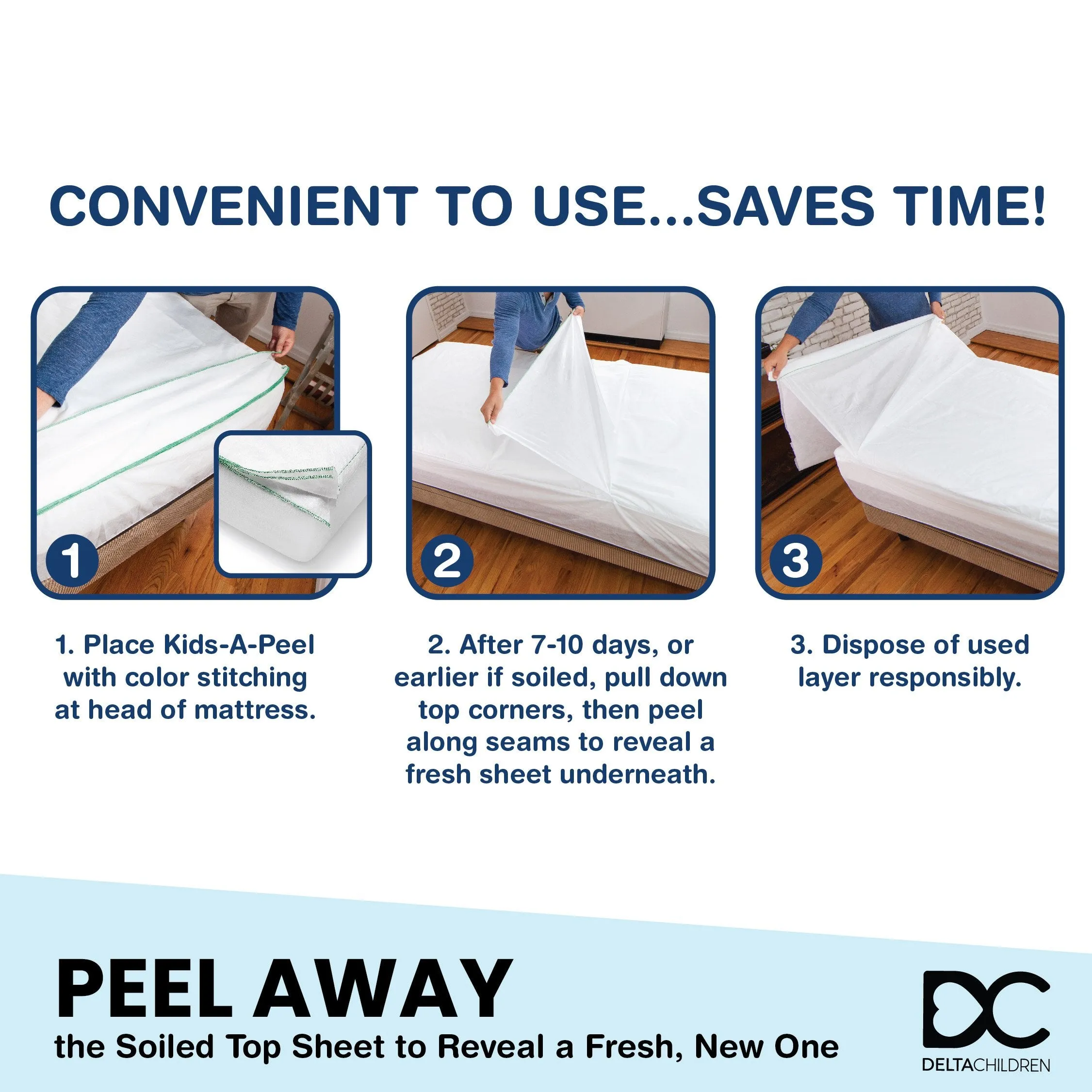 Kids-A-Peel Disposable Fitted Sheets, 6-Pack, Waterproof, Breathable Soft Bed Pads that Protect Your Mattress