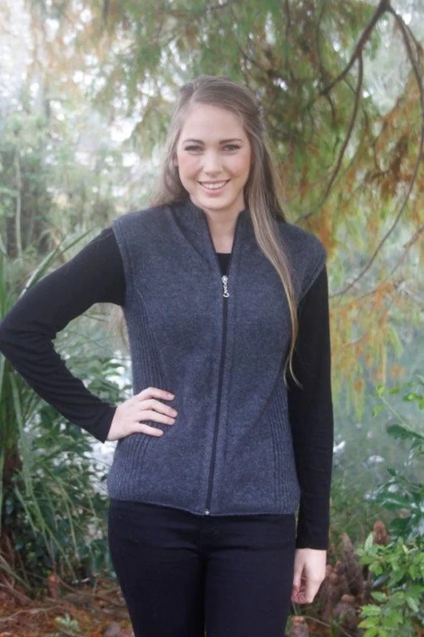 Lothlorian Zip Vest with Rib Detail - Possum Merino 9978