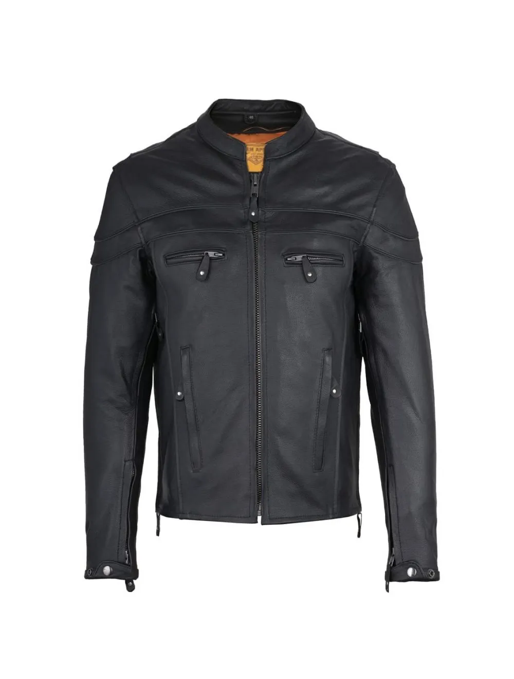 Mens Leather Motorcycle Racer Jacket Premium Cowhide Leather Zipper Front