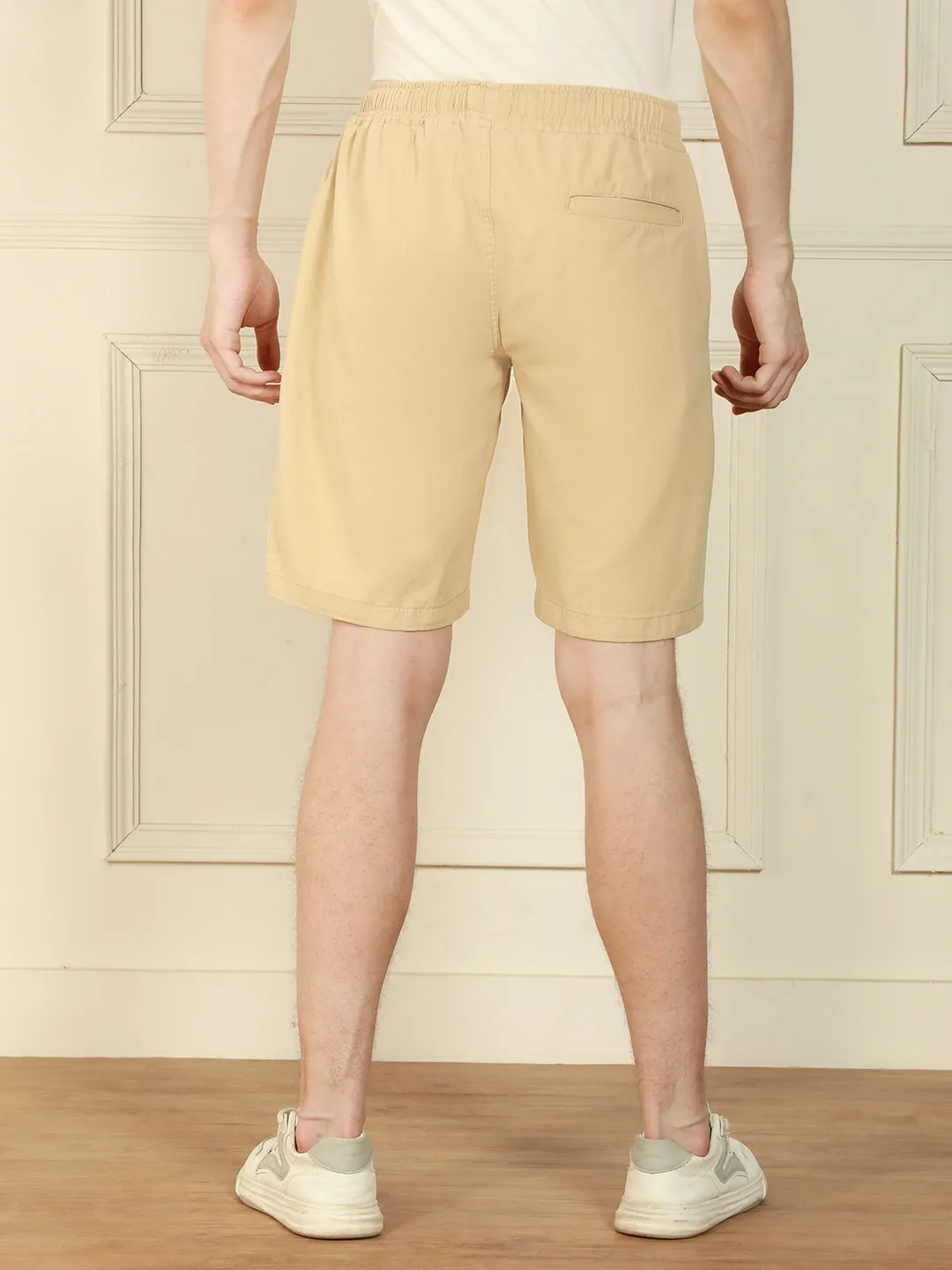 Men's Light Khaki Relaxed Fit Solid Cotton Shorts