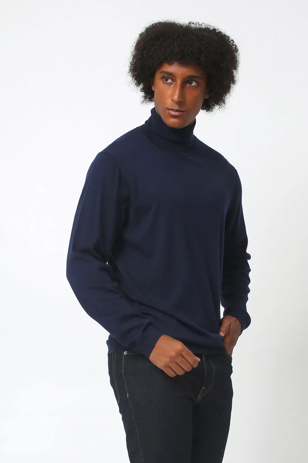 Merino Wool Sport Turtleneck - Navy