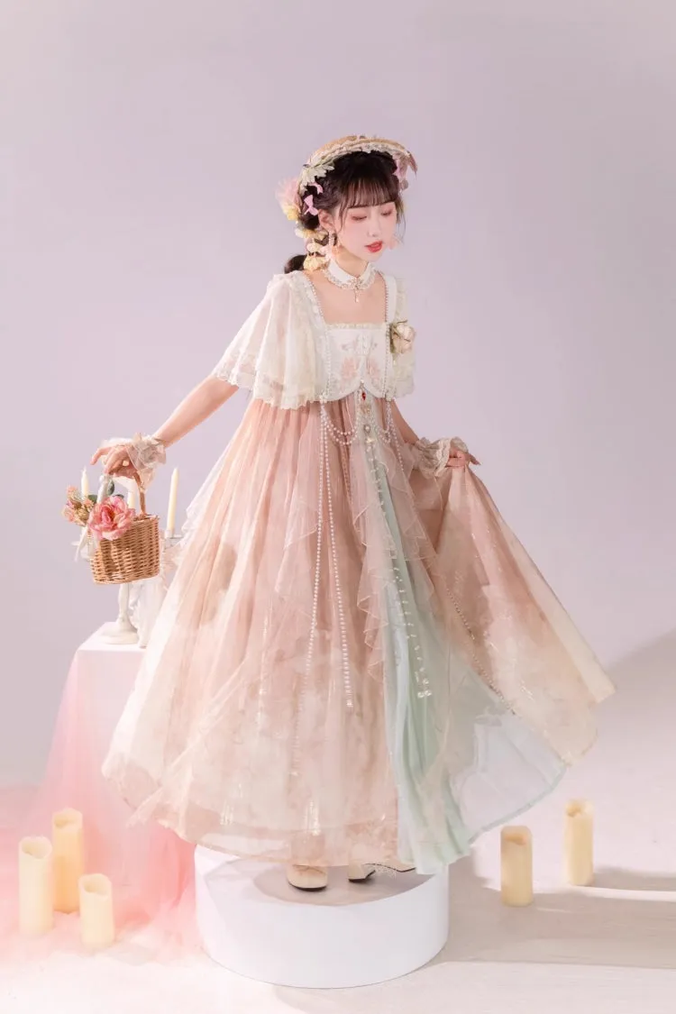 Multi-Color Ruffle Lace Sweet Chinese Style Elegant Princess Lolita Jsk Dress Set