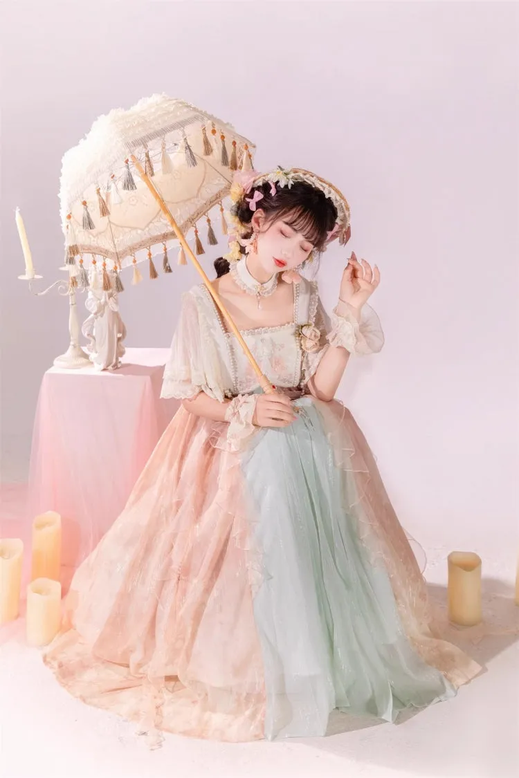 Multi-Color Ruffle Lace Sweet Chinese Style Elegant Princess Lolita Jsk Dress Set