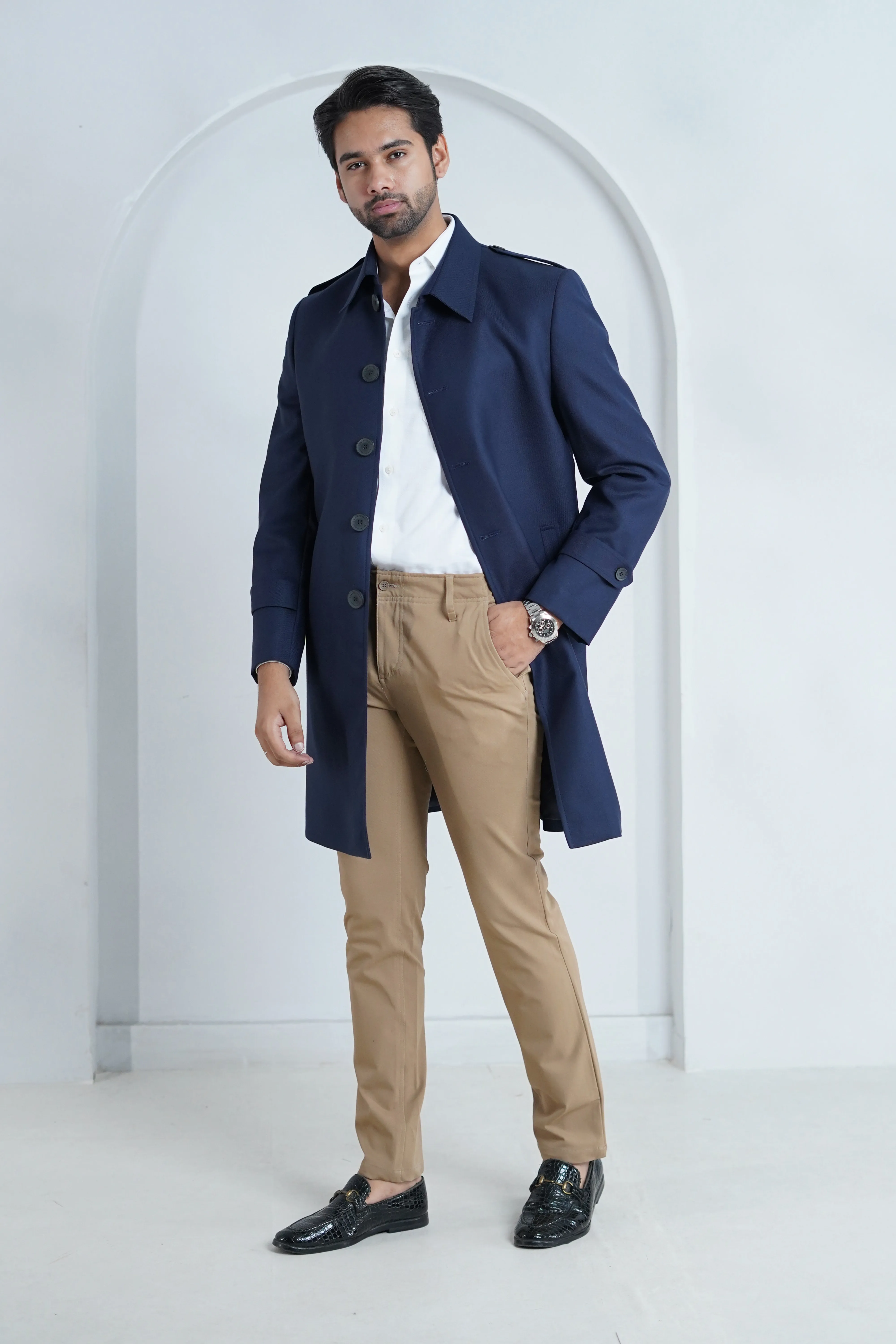 Plain Blue, Merino Wool, Superior Serge, Long Coat