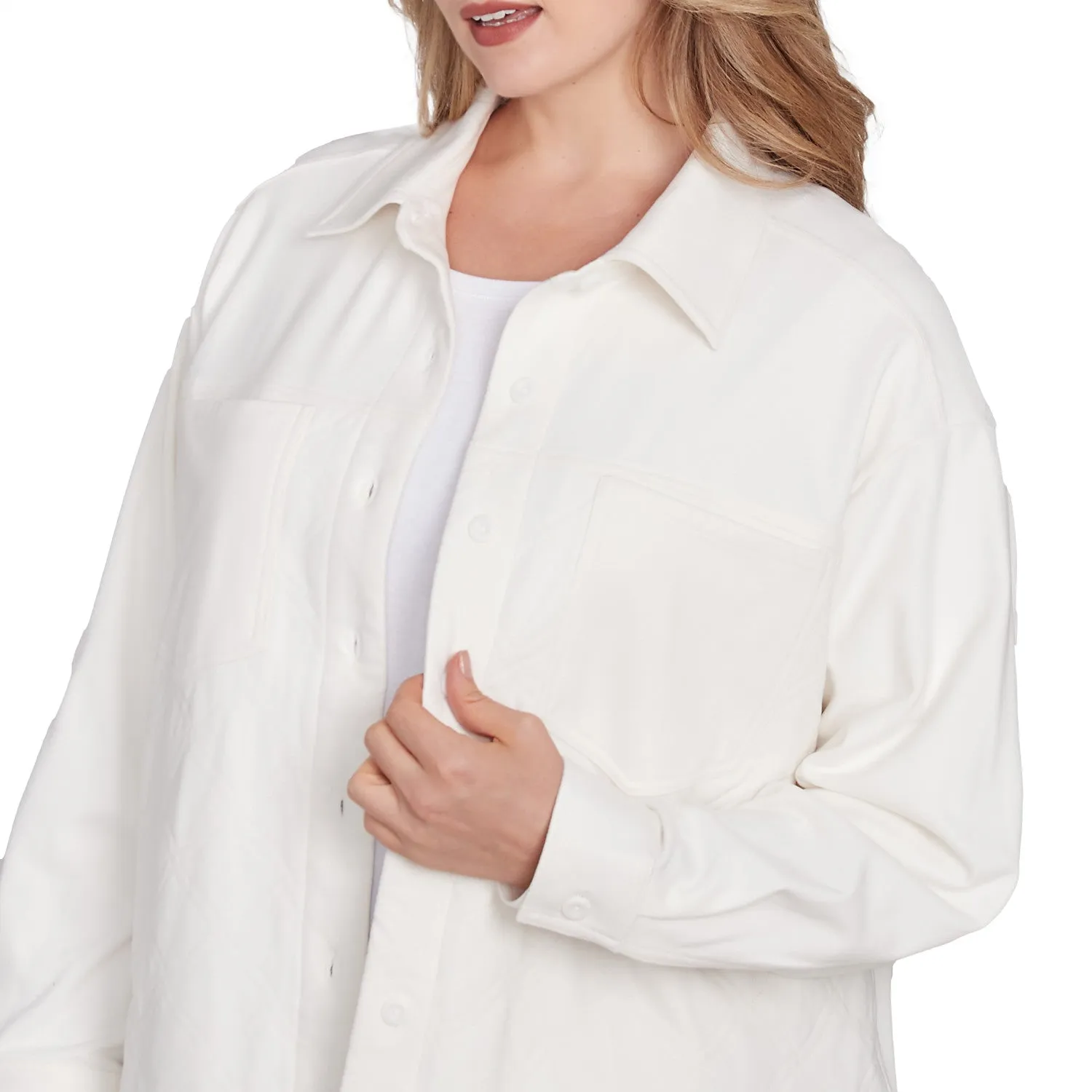 Plus Button Front Stretch Rib Knit Jacket Ivory -Ruby Rd