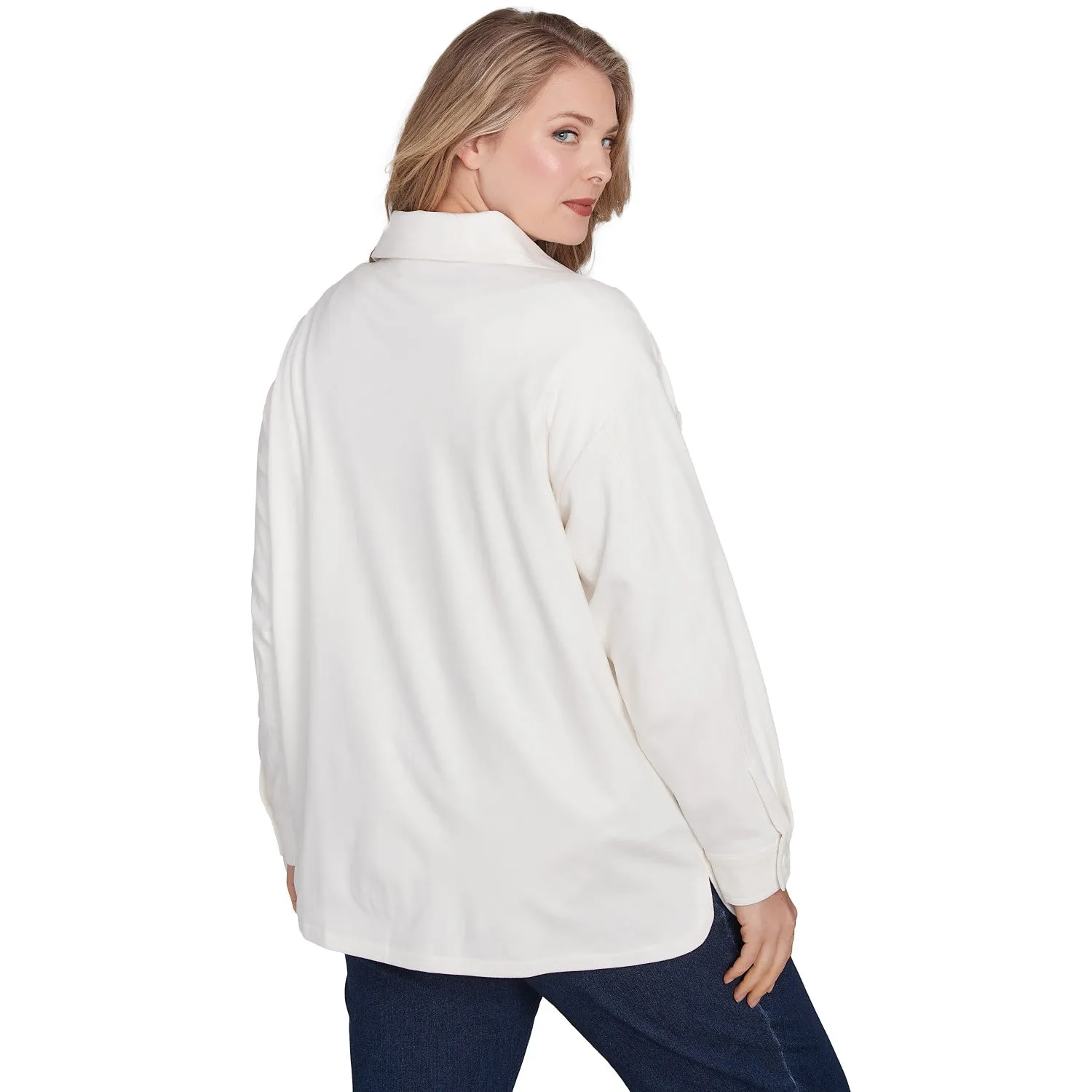 Plus Button Front Stretch Rib Knit Jacket Ivory -Ruby Rd