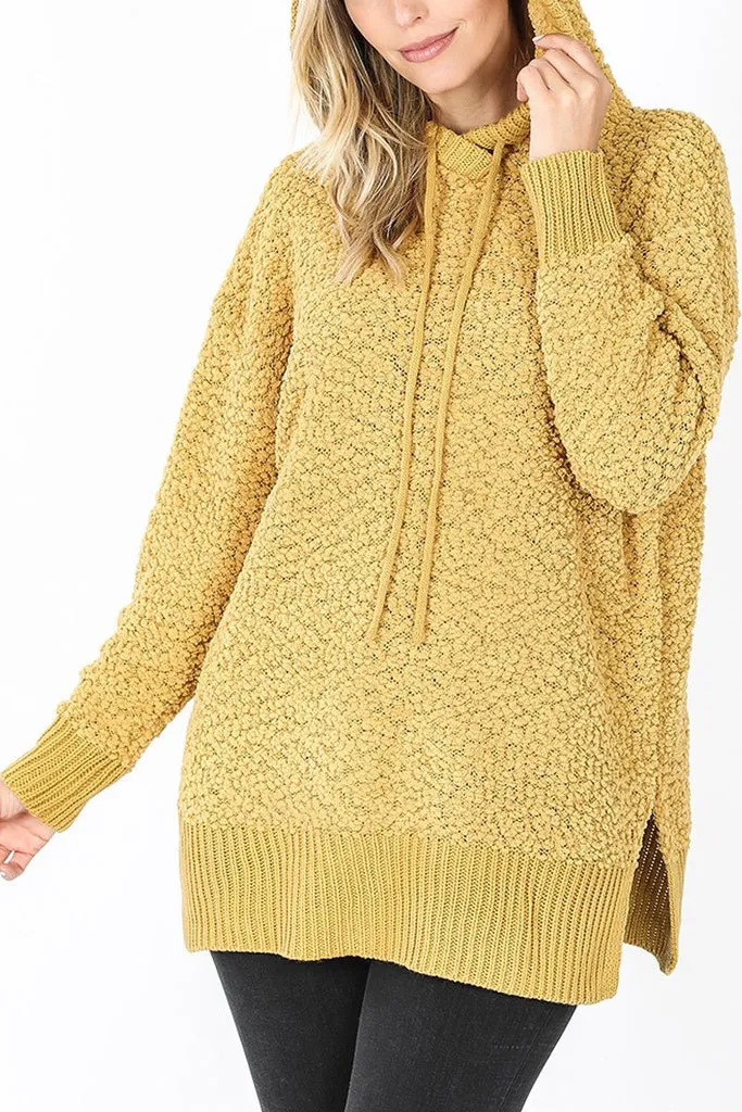 RIAH FASHION - Original Popcorn Rib Detail Hooded Pullover