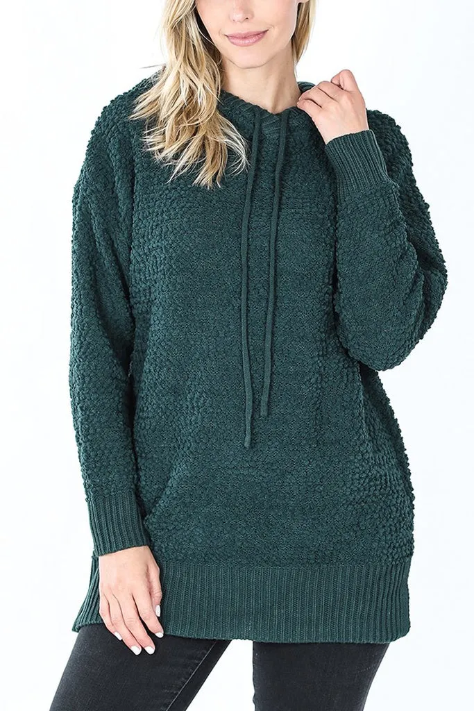 RIAH FASHION - Original Popcorn Rib Detail Hooded Pullover