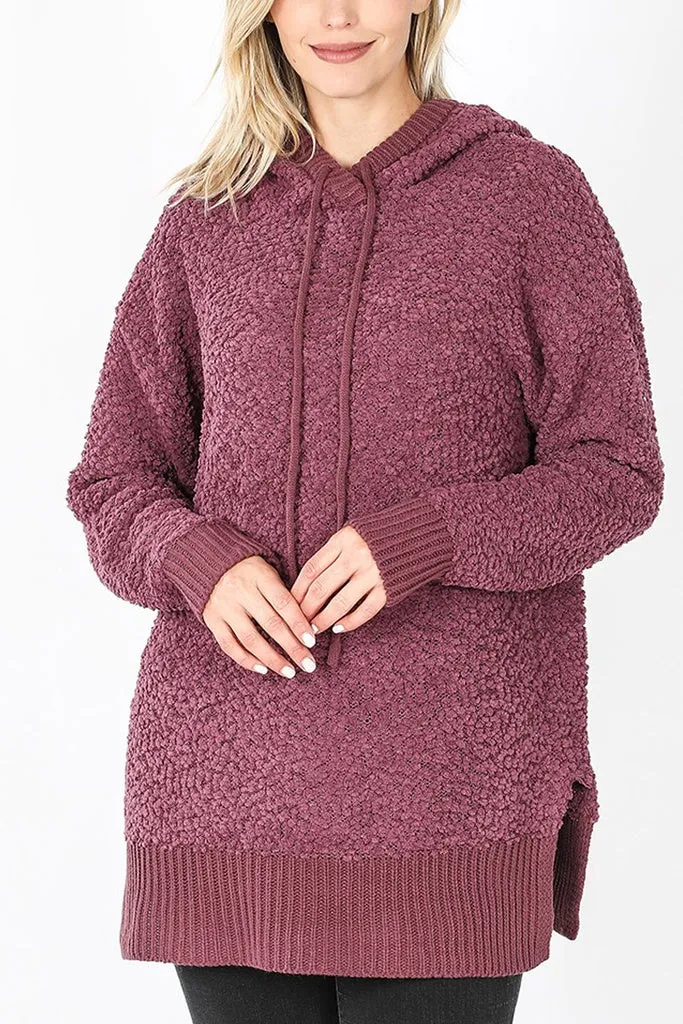 RIAH FASHION - Original Popcorn Rib Detail Hooded Pullover