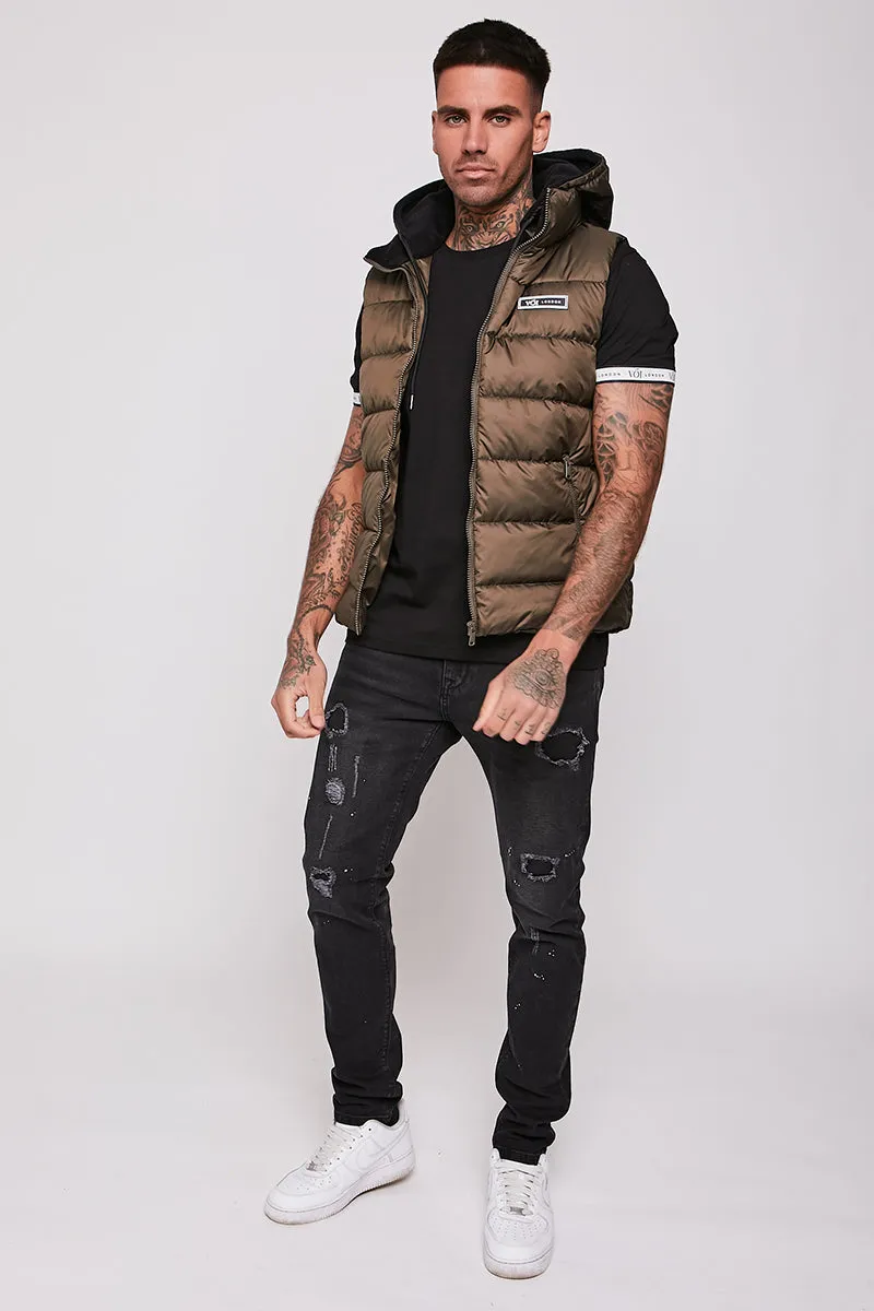 Stamford Brook Hooded Puffer Gilet Khaki