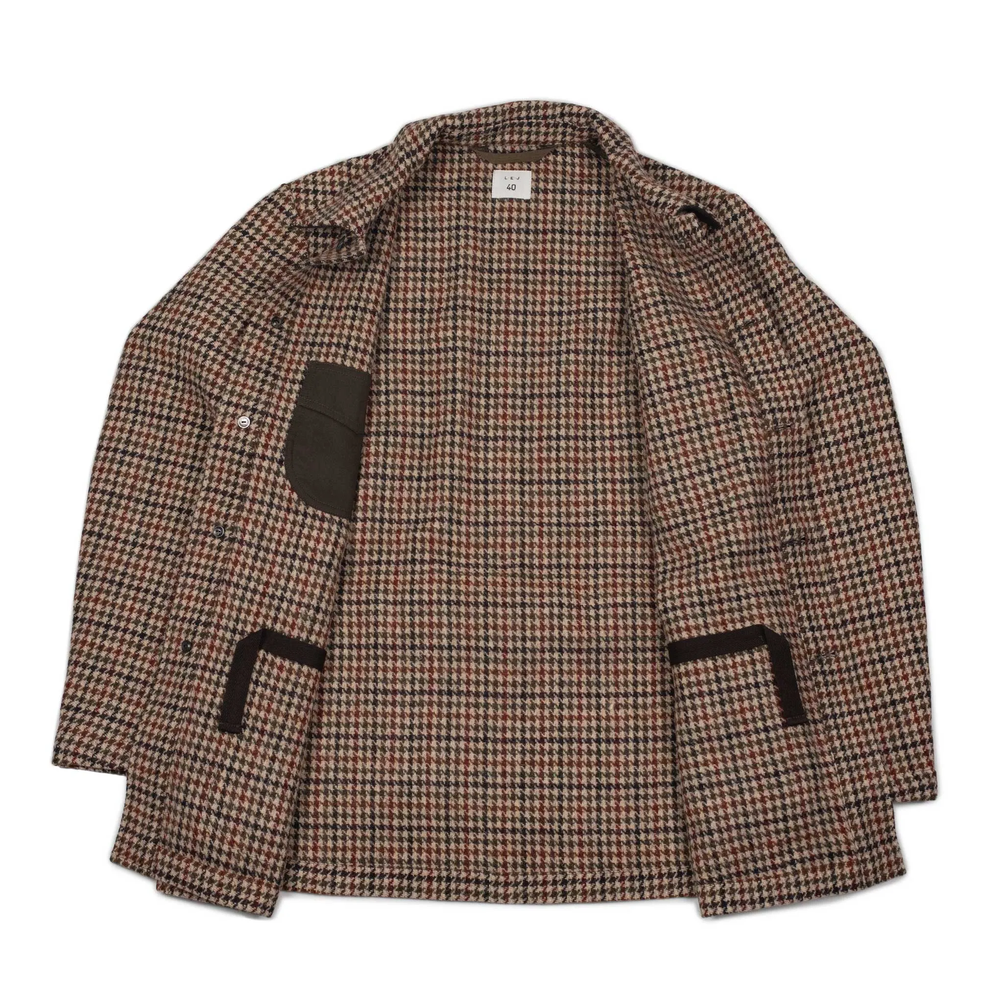 Winter Plage coat in beige, rust and green Harris Tweed wool