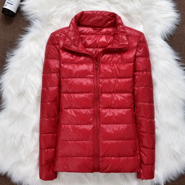 Winter Women Ultralight Thin Down Jacket White Duck Down Hooded Jackets Long Sleeve Warm Parka Portable Outwear