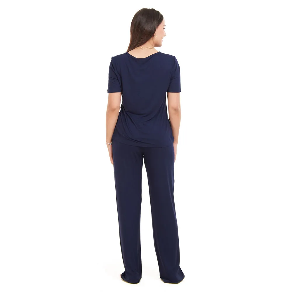 Women summer pajama set Dark blue shirt   Pants