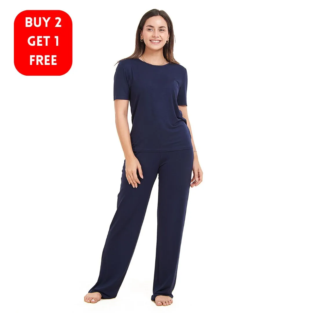 Women summer pajama set Dark blue shirt   Pants