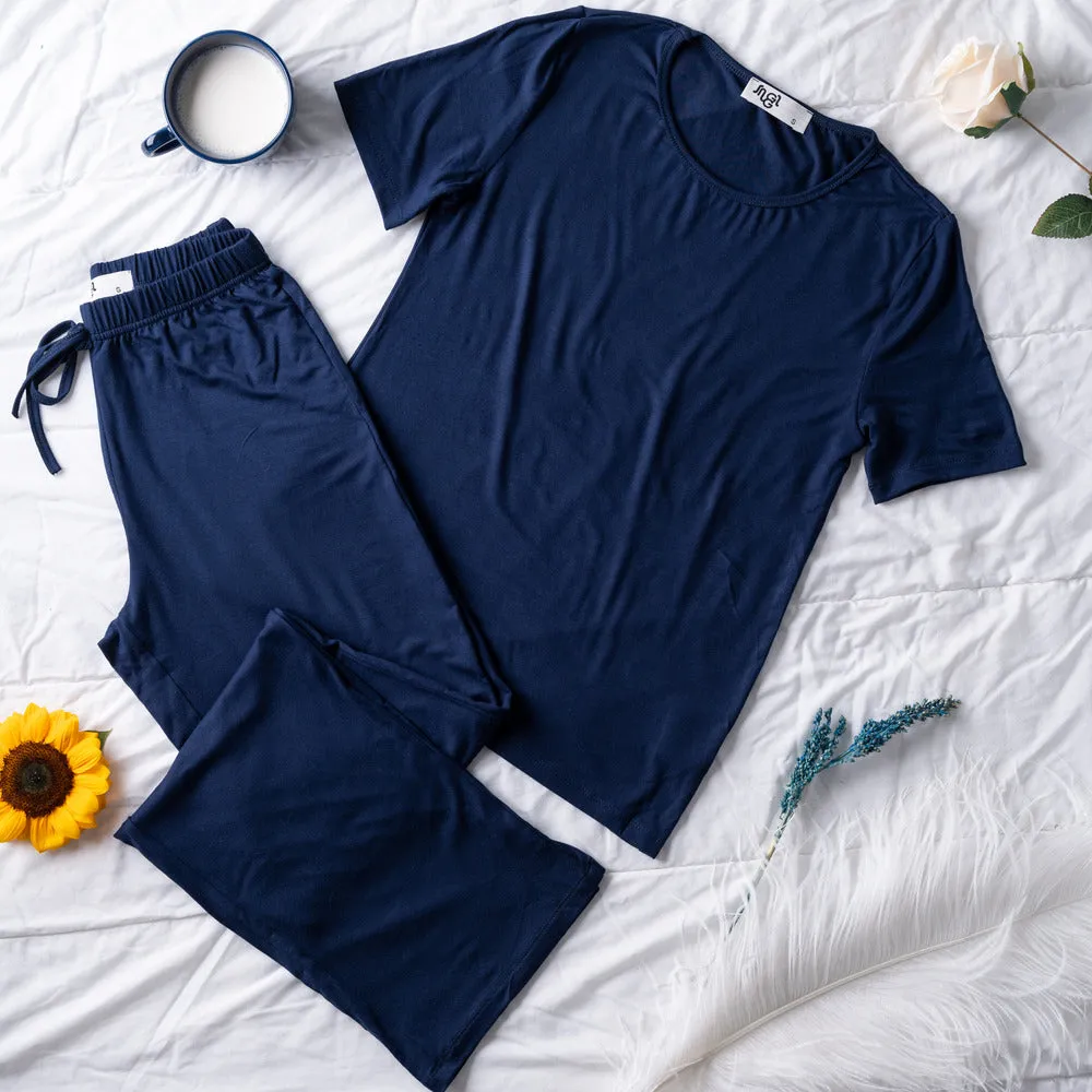 Women summer pajama set Dark blue shirt   Pants