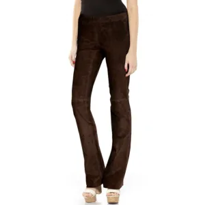 Women's Flared Suede Pants - Elasticated Waist